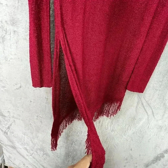 Chicos Womens Sz L Mesh Fringes Red‎ Disco Dress Asymmetrical Hem Side Slit - Picture 6 of 12
